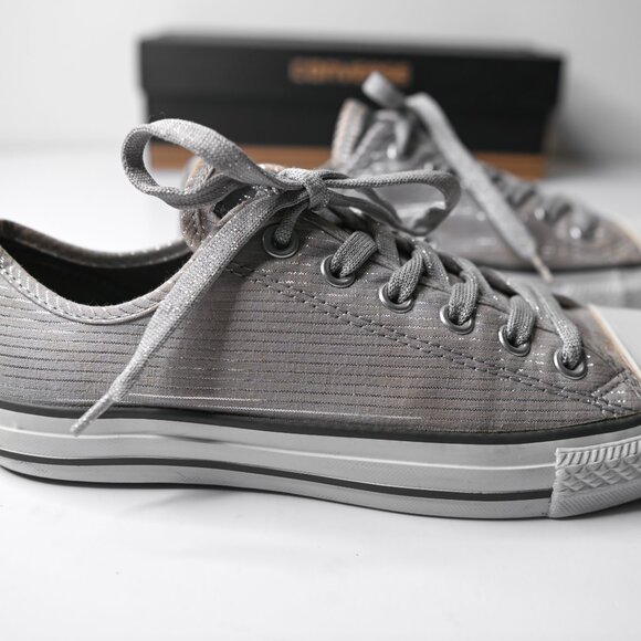 CONVERSE Chuck Taylor Silver Metallic Striped All Star Low Top Sneakers -Women 9 - Picture 7 of 10